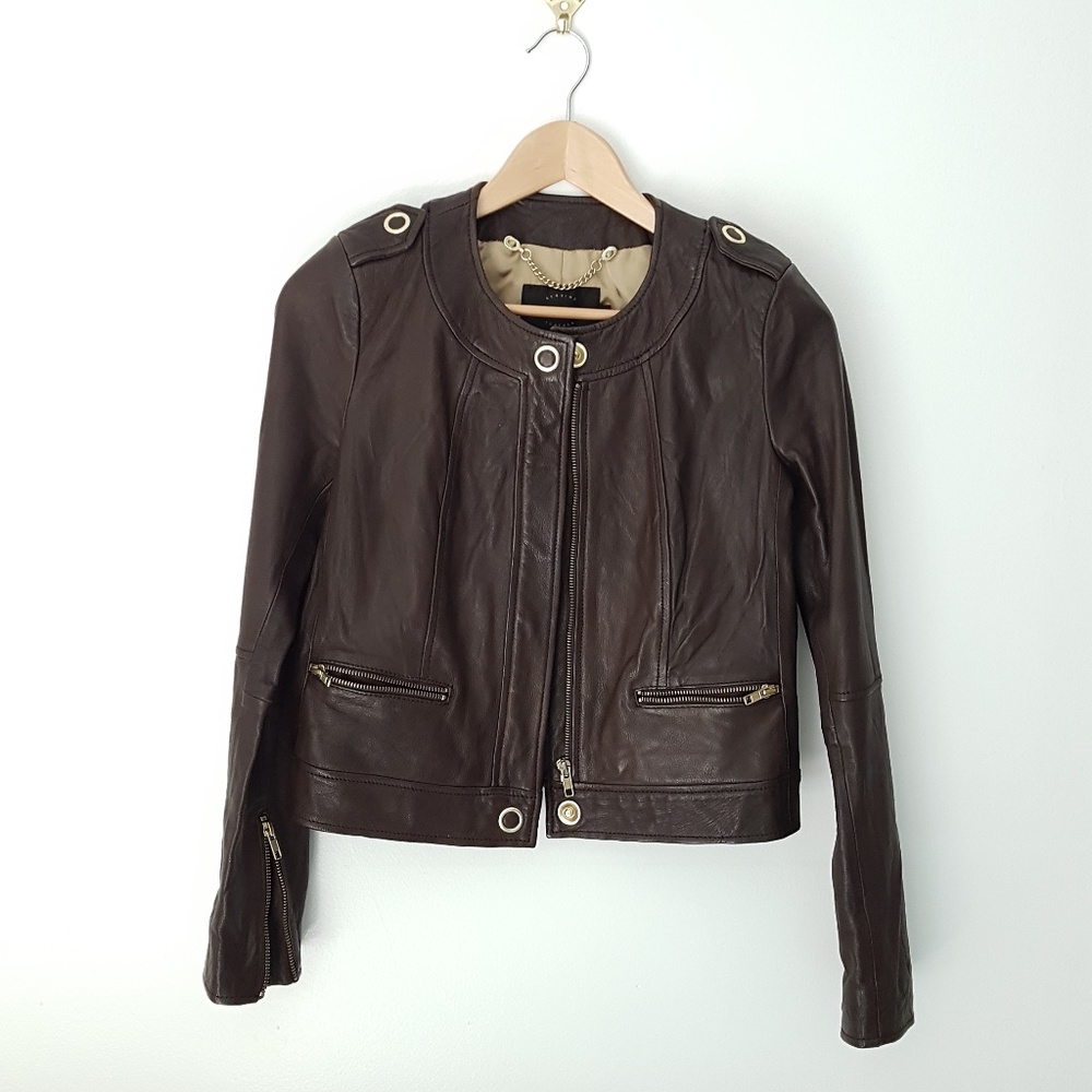 -French Connection Brown Genuine Leather Jacket Size 6